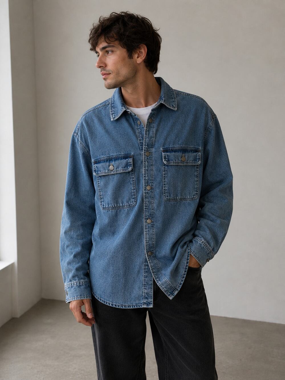 Woolrich Denim Shirt Jacket Fleece Lined Shacket Blue Snap Mens Size Medium